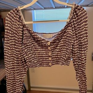 Purple Printed Long Sleeve Crop Top